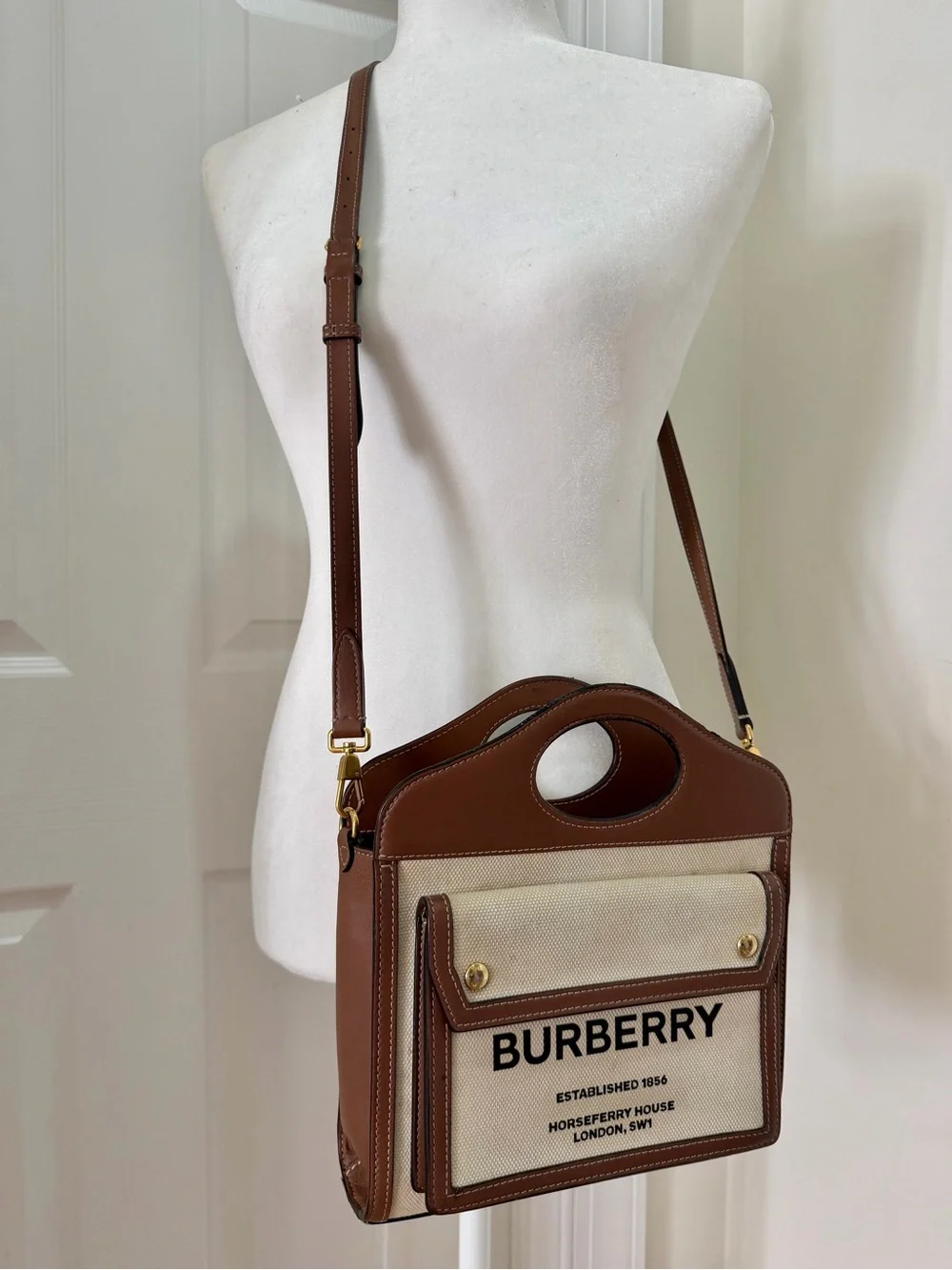 Authentic Burberry Mini Pocket Beige Malt Brown Crossbody Bag